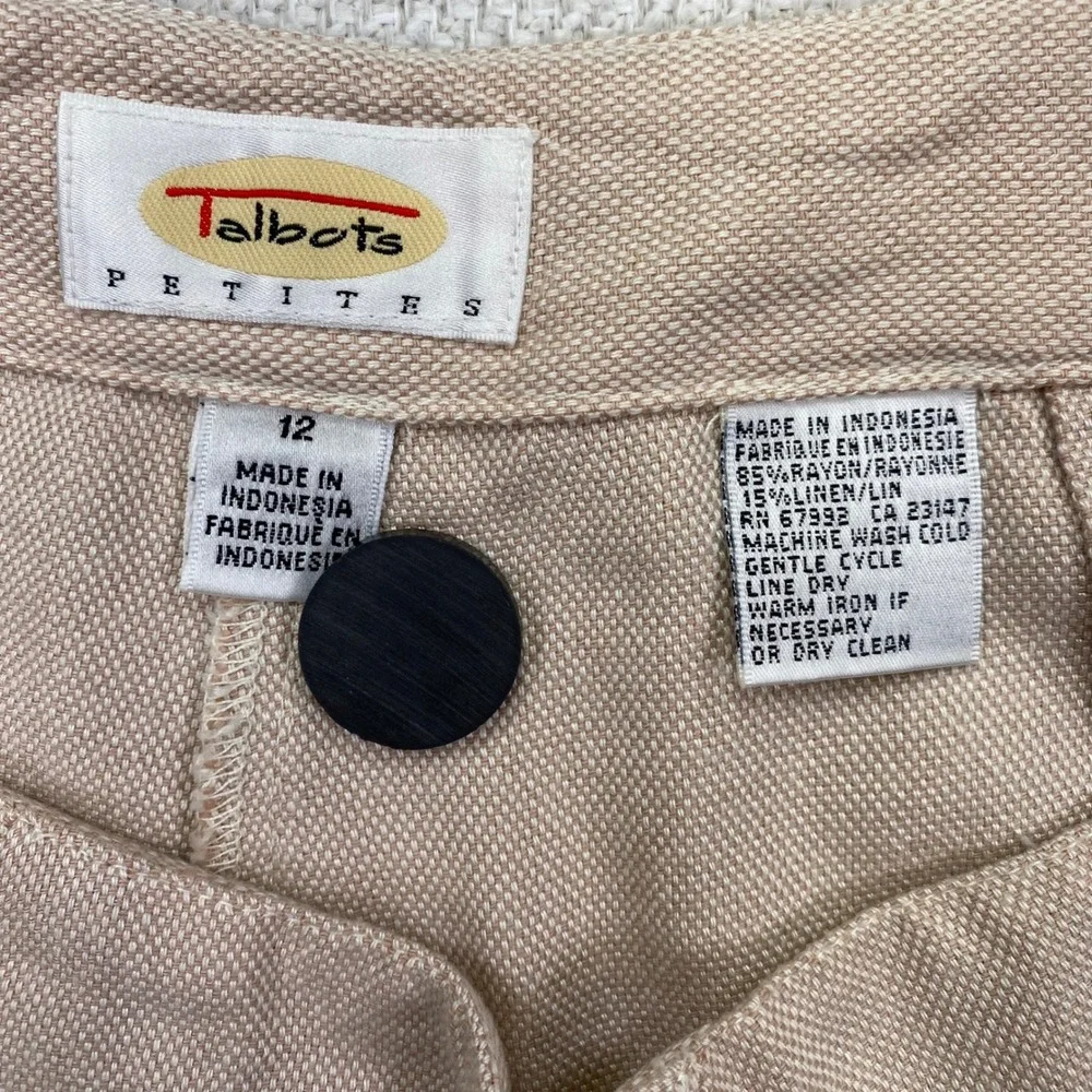 Talbots Petites Shorts Womens 12 Tan Beige Linen Blend Pleated Side Closure